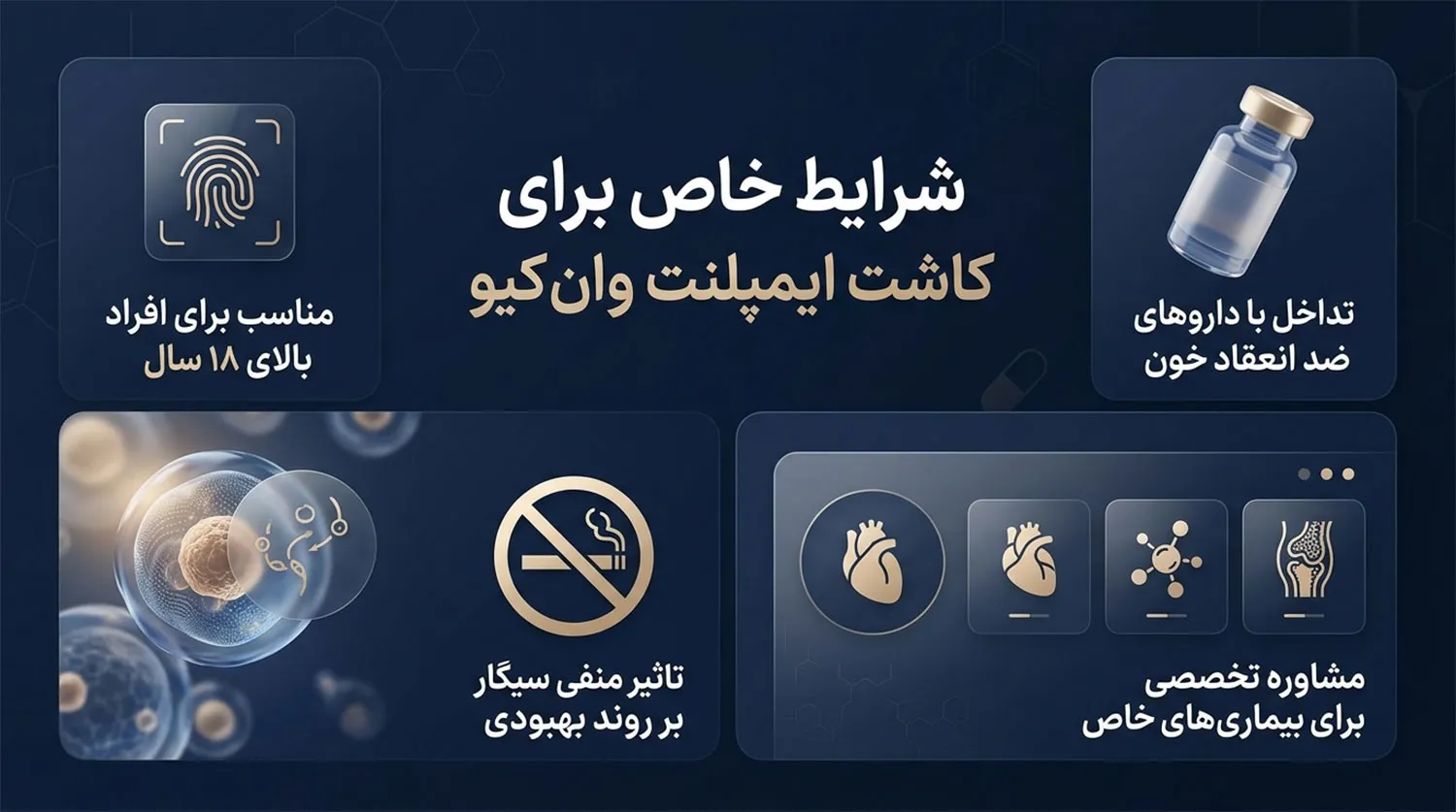 شرایط خاص ایمپلنت وان کیو oneq implant conditions