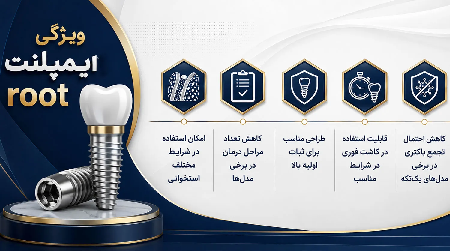 ویژگی های ایمپلنت روت roott implant features
